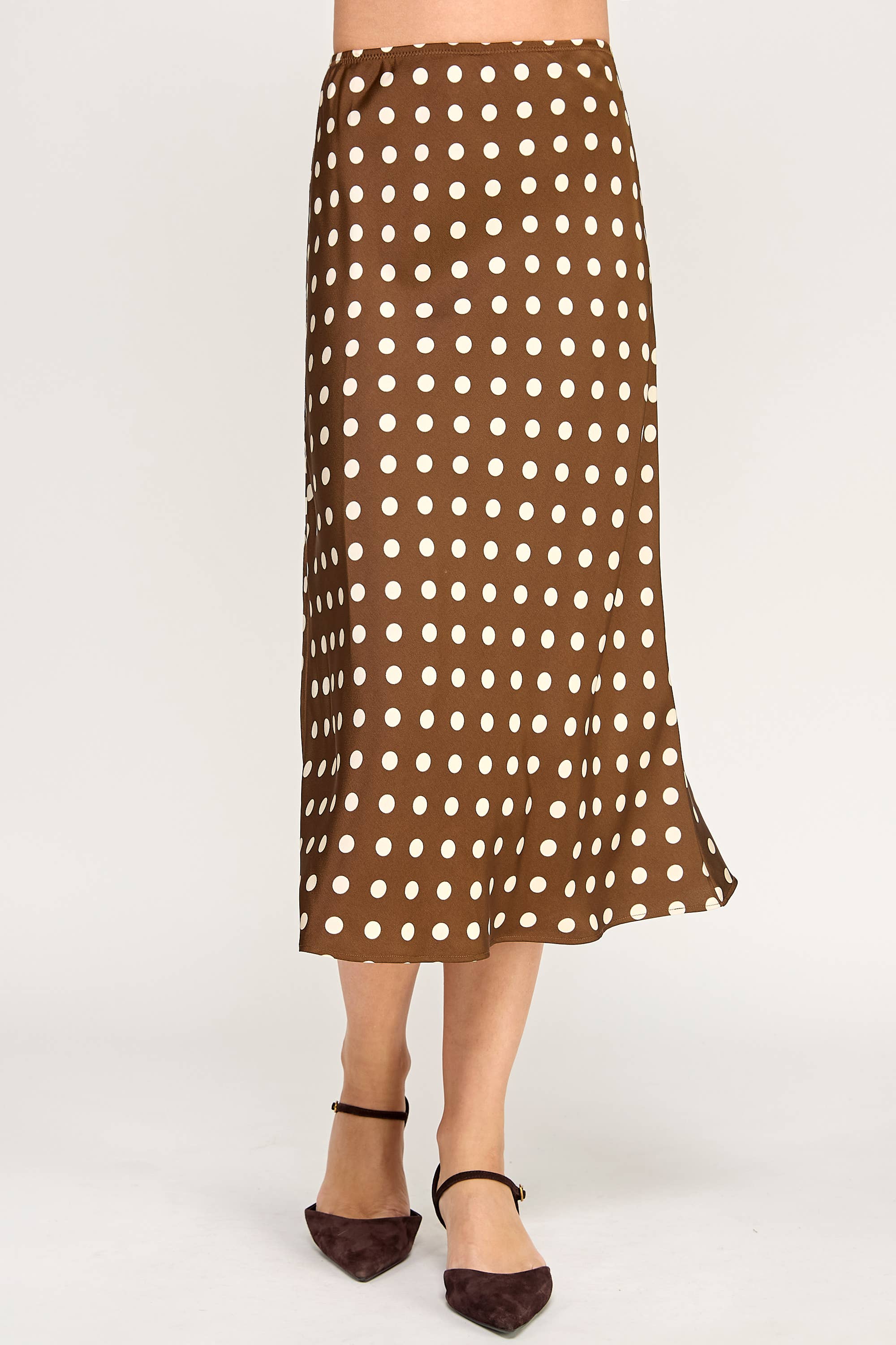 Ellison - Wholesale Skirt - Women's - RS-4238-6 POLKA DOT MIDI SKIRT-COCOA CREAM3