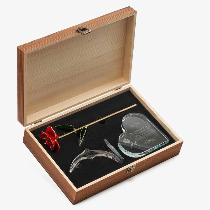 The Wine Savant / Khen Glassware - Wholesale Gift box - Anniversary, Birthday & Everyday 24K Gold Rose Love Box9