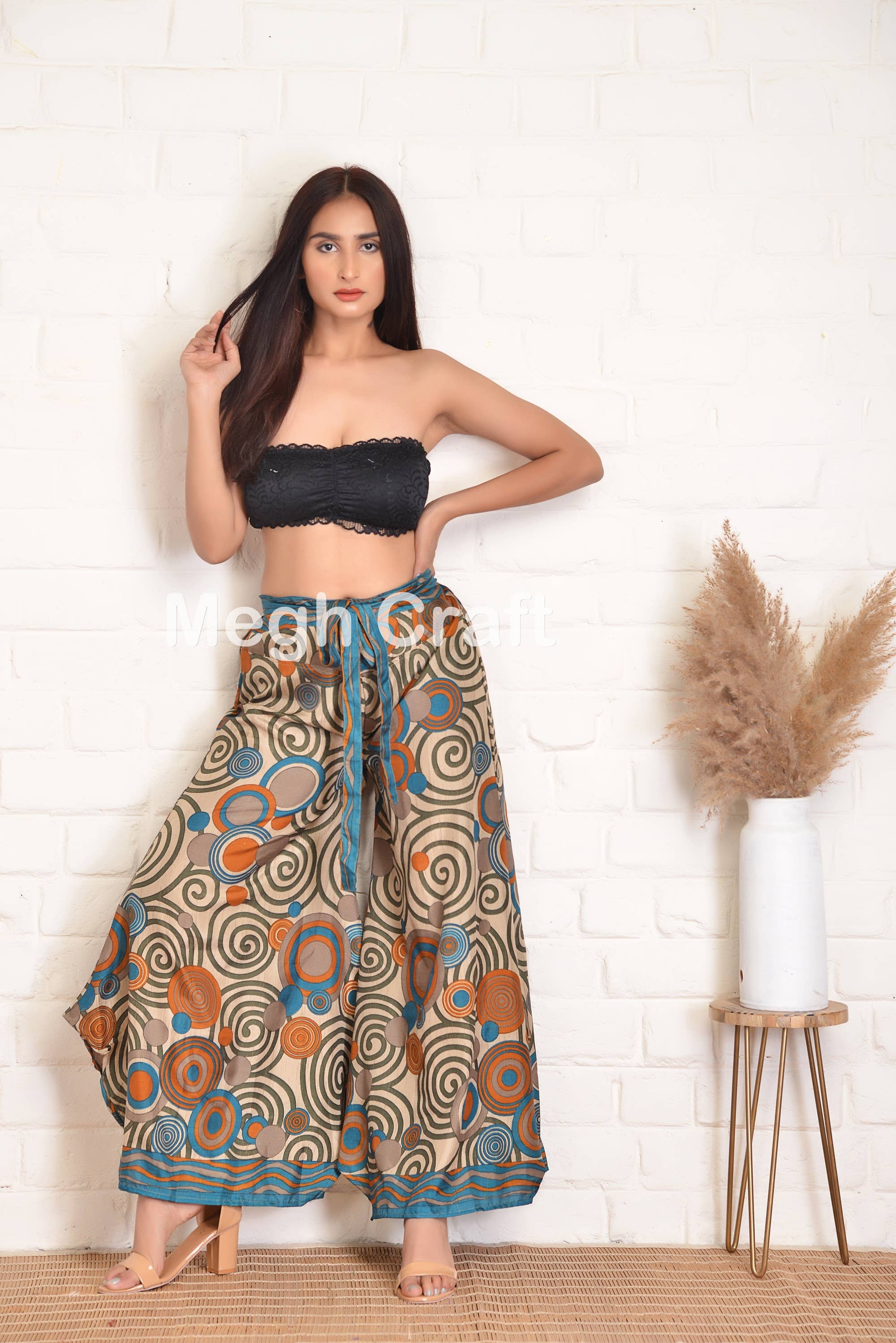 Meghcraft - Wholesale Pants - Women's - Upcycled Silk Trouser- Zigzag cut Palazzo Pant5