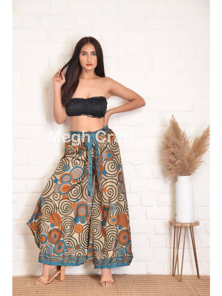 Meghcraft - Wholesale Pants - Women's - Upcycled Silk Trouser- Zigzag cut Palazzo Pant5