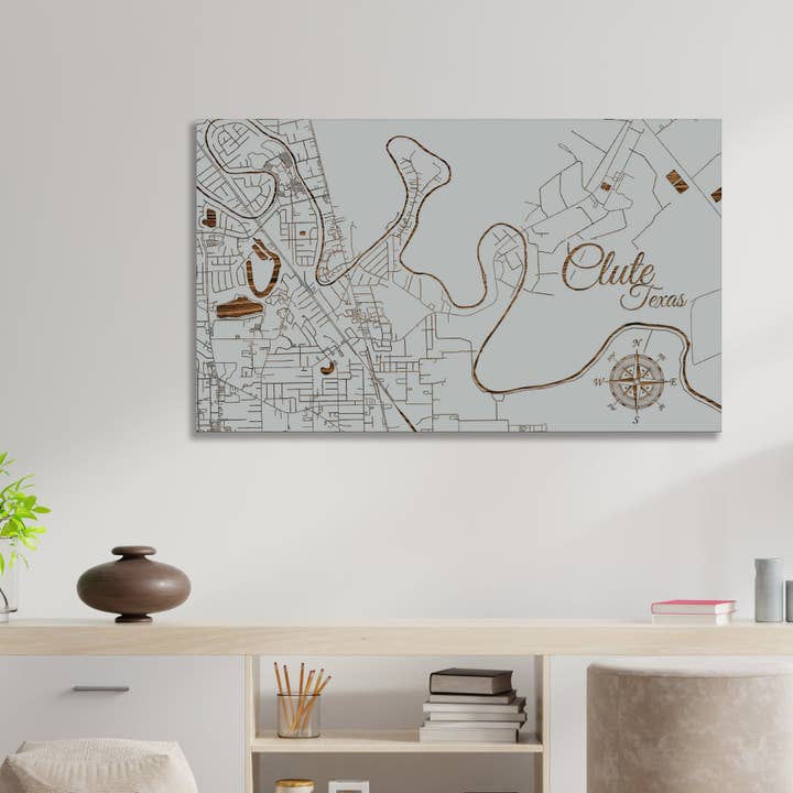 Texas: Clute Street Visa karta för wholesale av Fire & Pine