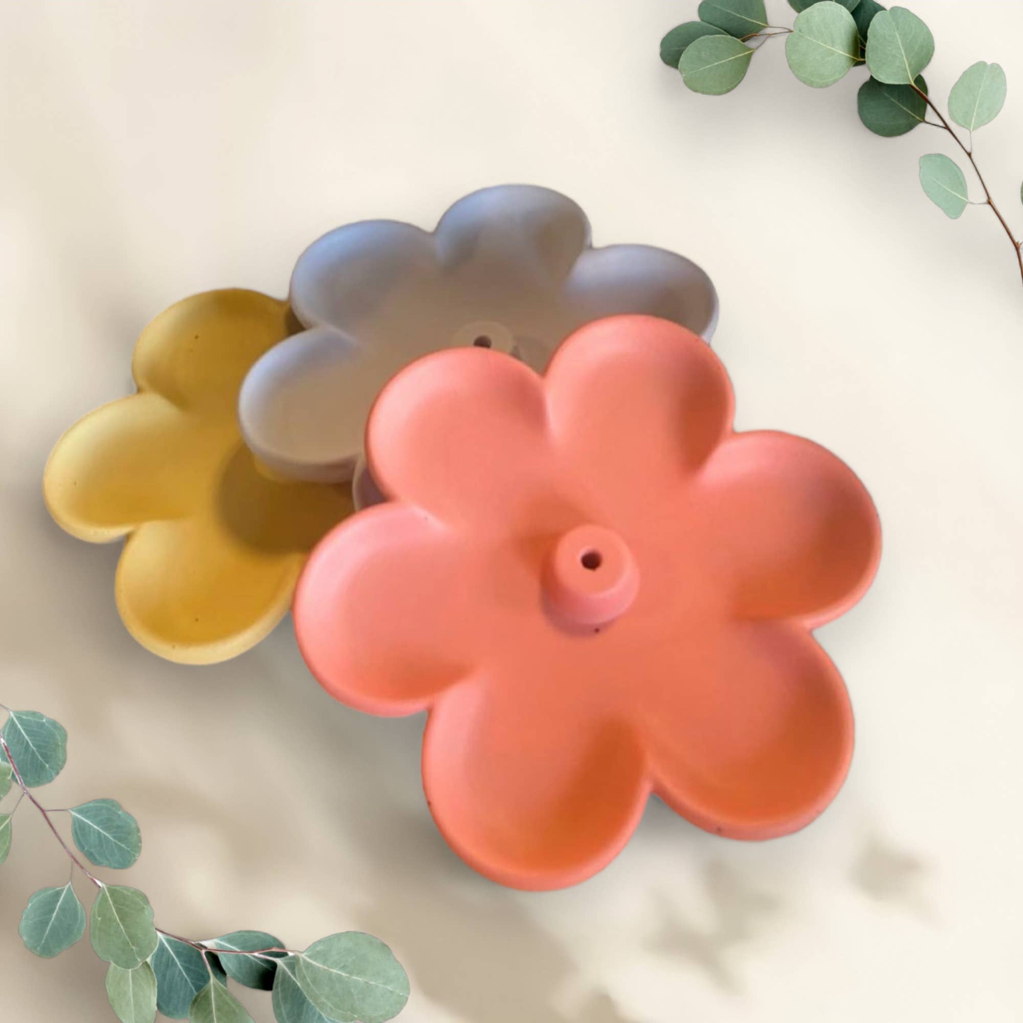 Fire and Moth Co – Engroshandel Røgelsesholder – Farverig beton blomst røgelsesholder med bakke til hjemmet6