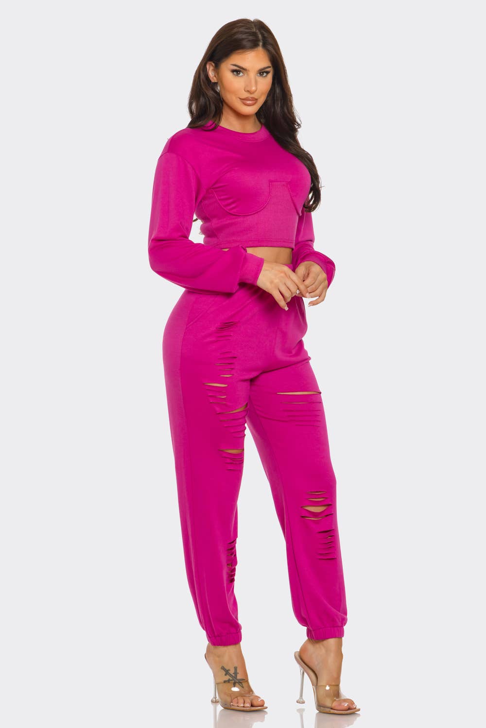 Julia by LoveJ - Wholesale Top & Pant Set (NOT Loungewear) - Women's - Round Neck Solid Top And Laser Cut Pants Set8