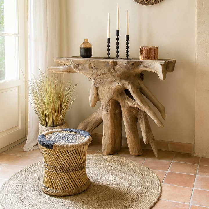 Now's Home - Venta al por mayor Mesas auxiliares - Mueble de acento tejido a mano en bambú natural y negro Zamzebe D39xA391