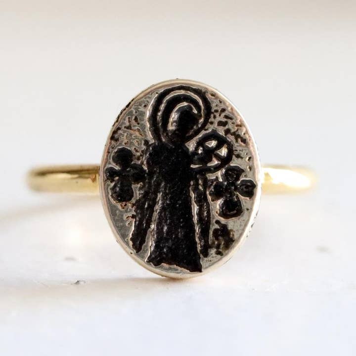BoneNE, LLC - Vente Chevalières - Bague Byzantine Vierge à l'Enfant - Plaqué Or