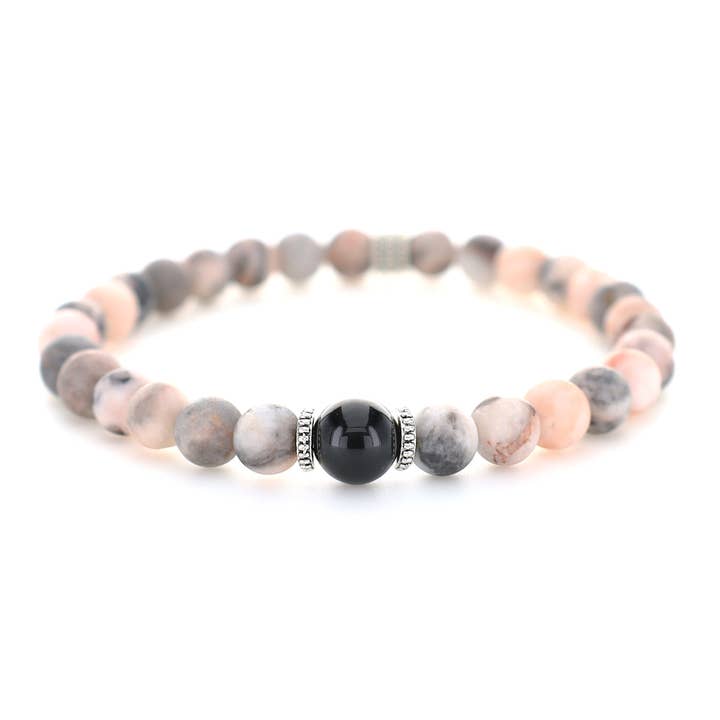 Bracelet in Zebra Jasper and Obsidian with Metal Details for wholesale by MWM fashion