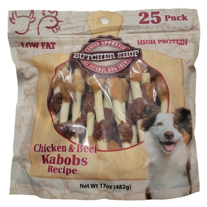 Lovin Tenders - Wholesale Pet Treats - Dog - Butcher Shop Chicken & Beef Kabobs, 25-Pk