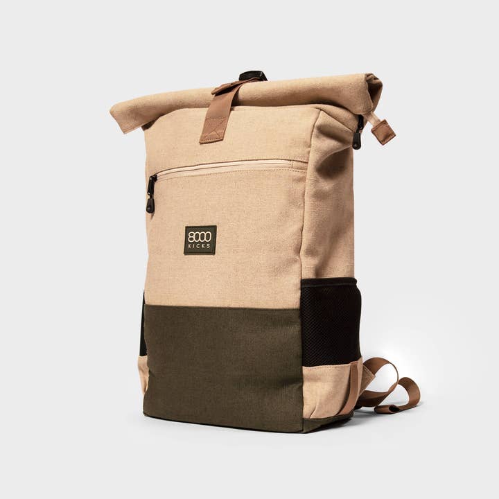 8000 Kicks Europe - Wholesale Backpack - Unisex - Everyday Hemp Backpack In Beige And Green1