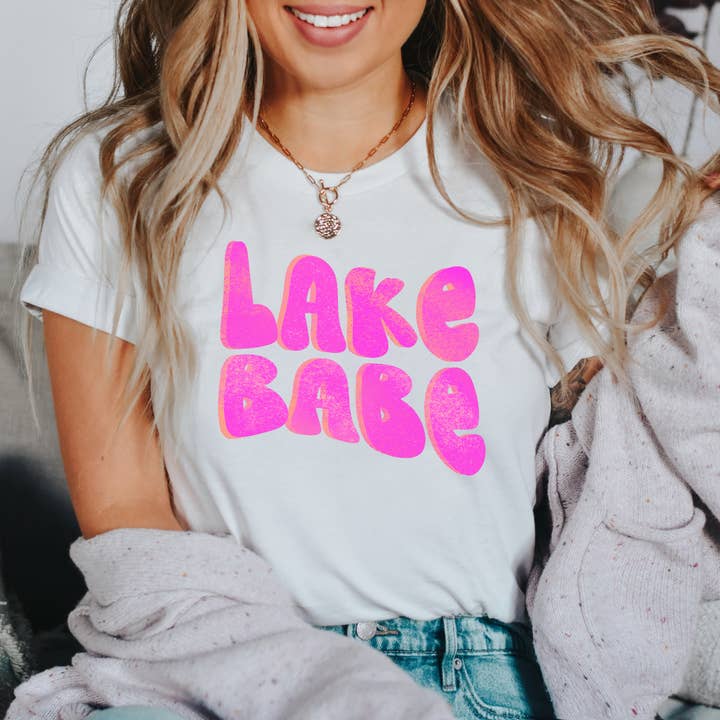 Lake Babe Retro Pink Shirt Distressed for wholesale by Wild & Untamed Designs