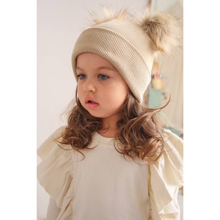 Himmelberg Baby - Wholesale Beanie – Kids - Beige Pom Pom Baby/Kid's Beanie, Newborn to 8 Years, Unisex11