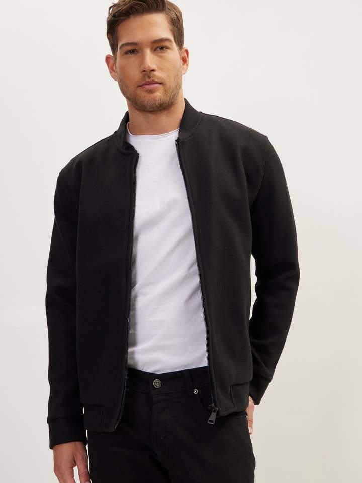 Men's Relaxed Unlined Varsity Jacket - Black for wholesale by Ron Tomson