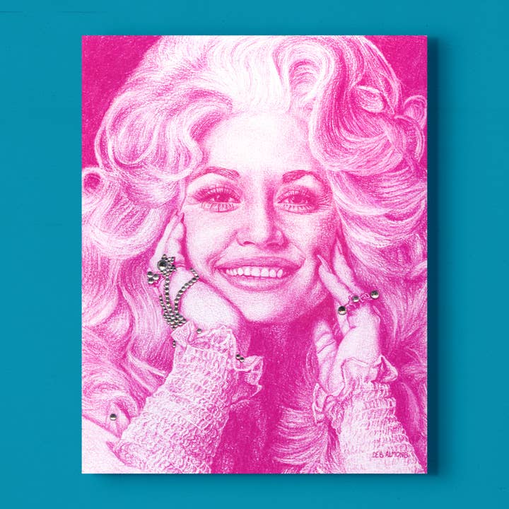 Impression artistique rose de Dolly Parton pour la vente par Deb Almond Art