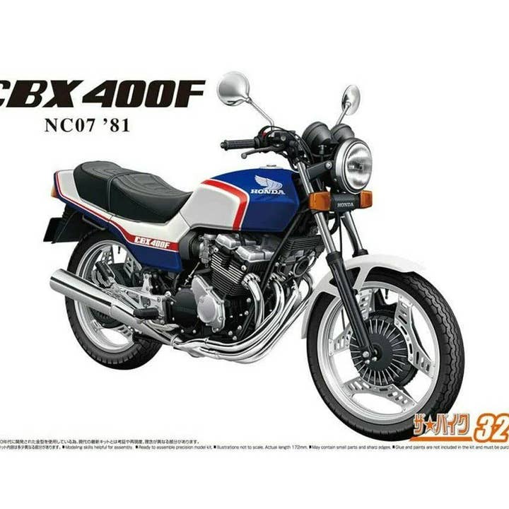 Aoshima: 1/12 Honda NC07 CBX400F Pearl Candy Blue/Pearl Shell White '81 Scale Model Kit #32 for wholesale by The Shumi Company