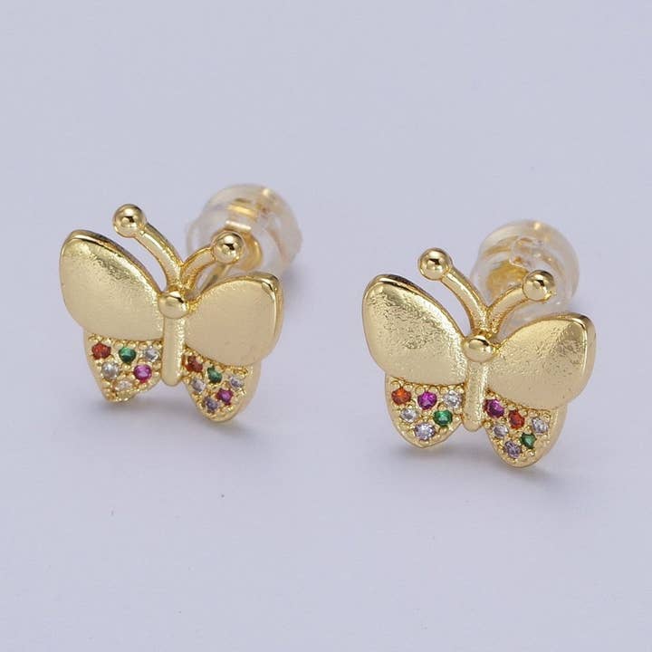 Mini flerfarvet CZ guld sommerfugl vinger Stud Øreringe | AB007 for engroshandel hos Aim Eternal