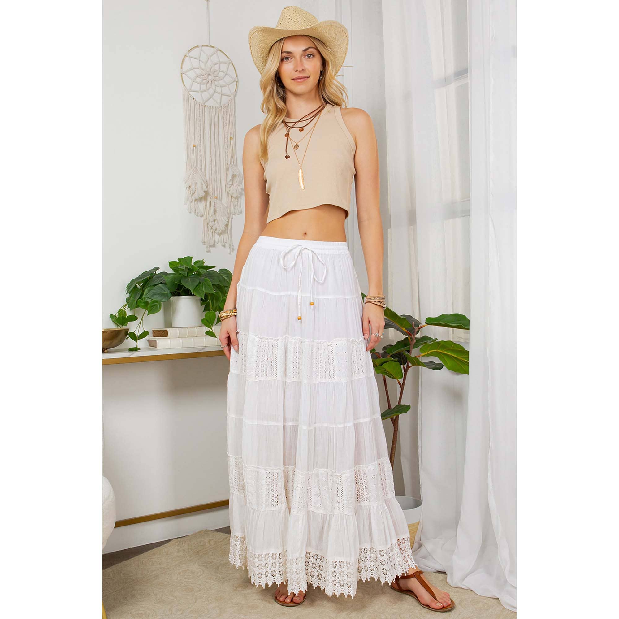 Young Threads - Wholesale Skirt - Women's - 7 Tiered Crinkle Lace Patchwork Skirt with Pocket8