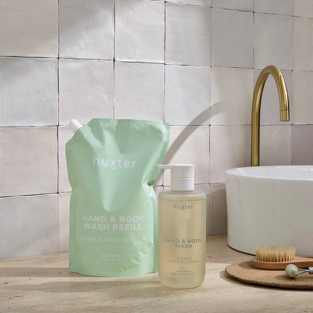 Huxter – wholesale Body wash/shower gel – 1Ltr Hand & Body Wash Refill Pouches - Lychee & Apple Blossom (Green)1