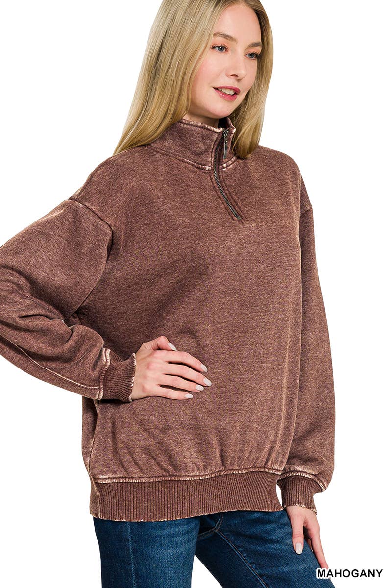 42POPS - Wholesale Sweatshirt - Women's - ,..0810 Acid Wash Fleece Half Zip Pullover SI-267487