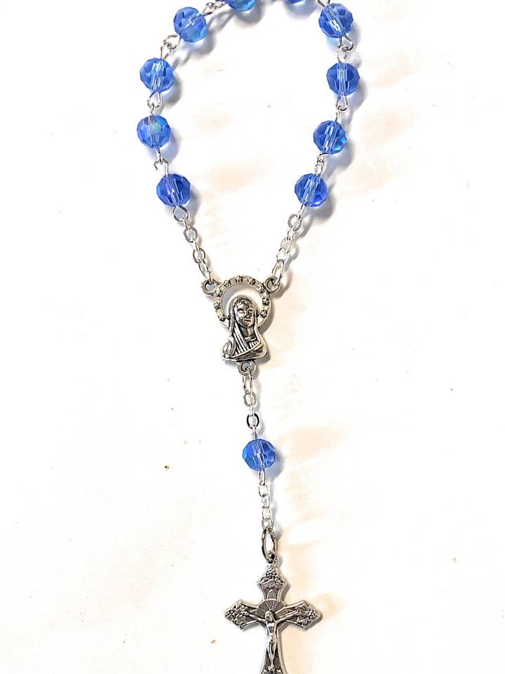 Decade rosary type light blue crystal mm. 6 for wholesale by Costa Articoli Religiosi