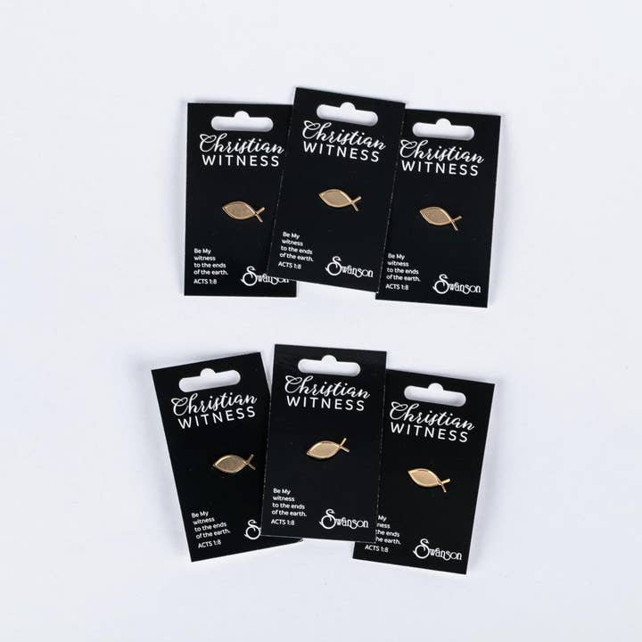 Swanson Christian Products - Wholesale Lapel Pin/Button - Lapel Pin Christian Fish - Gold - 6pk