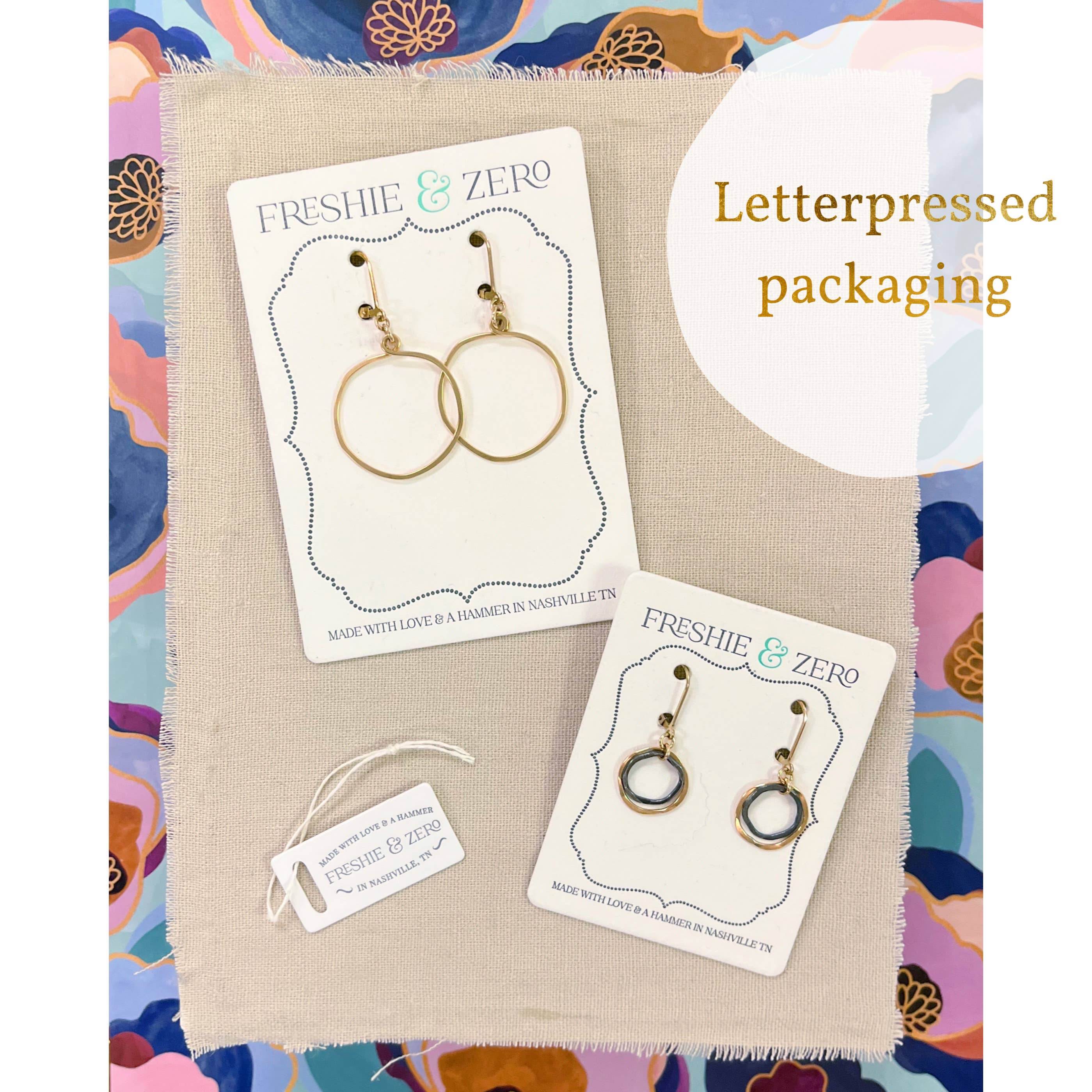 Freshie & Zero - Wholesale Dangle Earrings - Pixie Earrings, Hammered Silver Circle & Gold Bar3