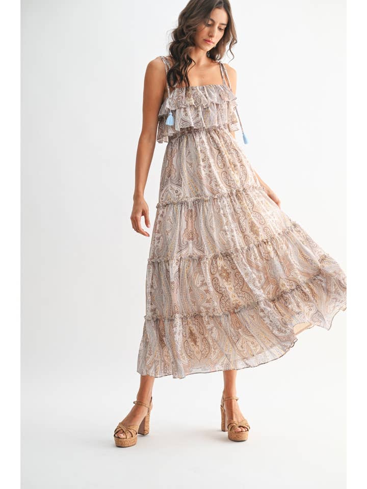 VESTIDO MAXI BOÊMIO COM ESTAMPA DE CASHMERE por atacado de Camellia