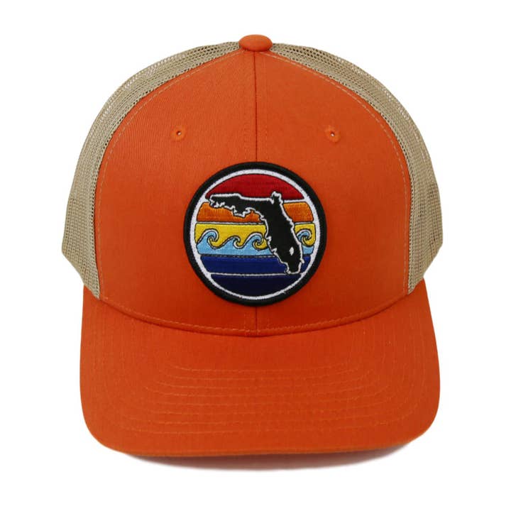 Sunshine State - Wholesale Trucker Hat - Unisex - FLORIDA SUNSET TRUCKER HAT - ORANGE