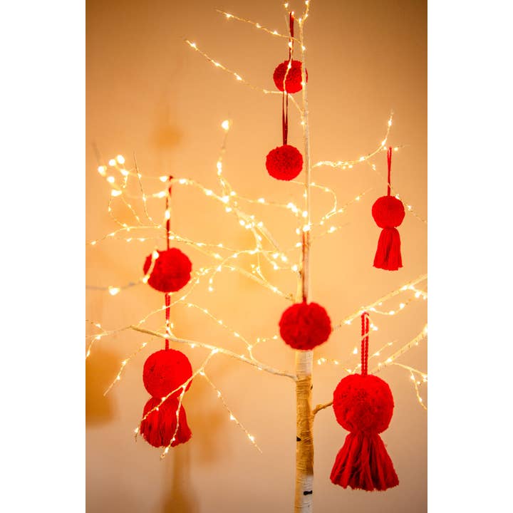 PomPom Galore – wholesale Christmas decoration – Christmas Pom Pom & Tassel Bauble Decoration - Red1
