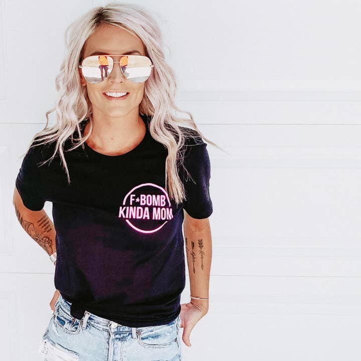 Sweetees Apparel - Wholesale Screen Printed T-Shirt - Women's - F-Bomb Kinda Mom Tee - Black w/ Pink Print