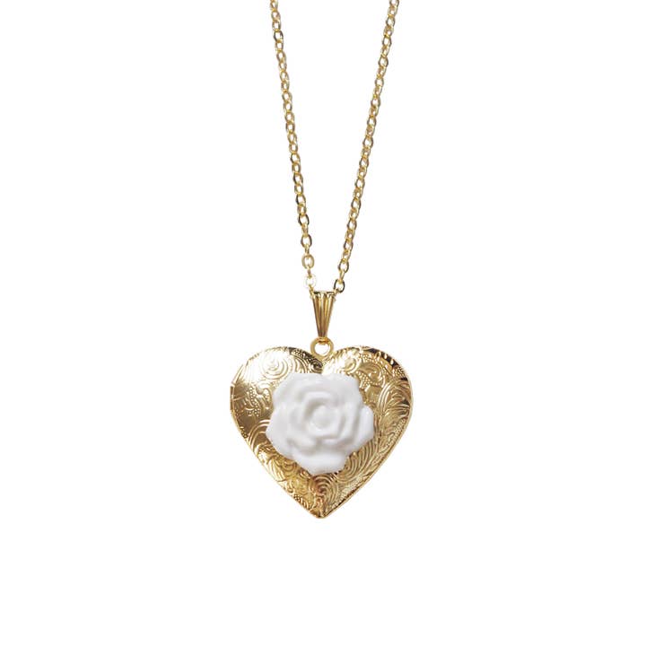 Heart Locket With Porcelain Rose Pendant Necklace for wholesale by POPORCELAIN