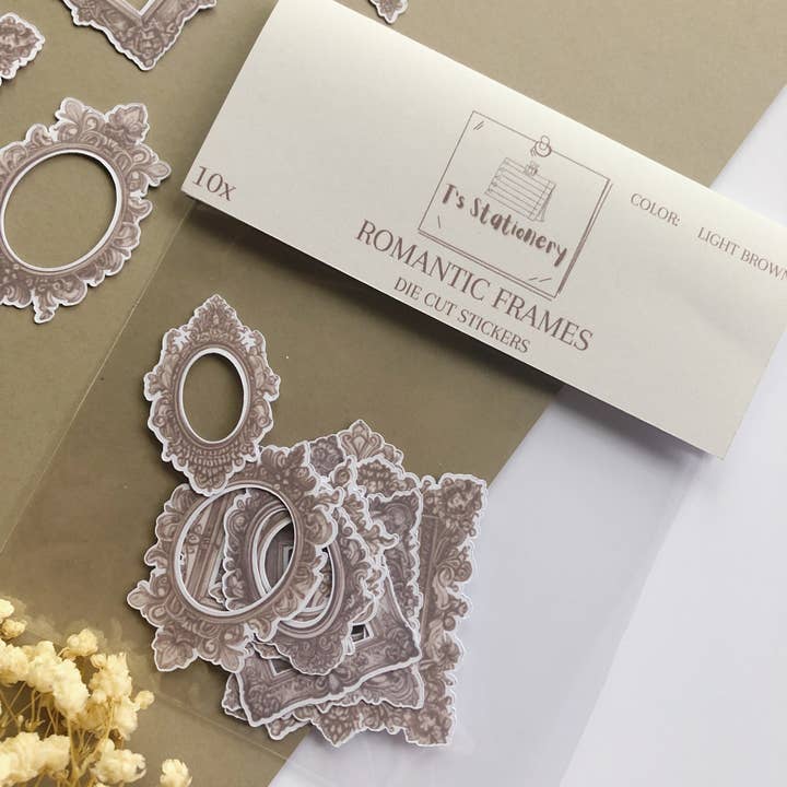 Romantiska ramar – paket med 10 utstansade klistermärken för wholesale av T's Stationery