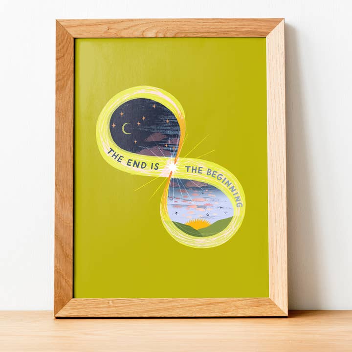 The End Is The Beginning Print, Hopeful Illustrated Wall Art for wholesale by Lucy Scott Illustration