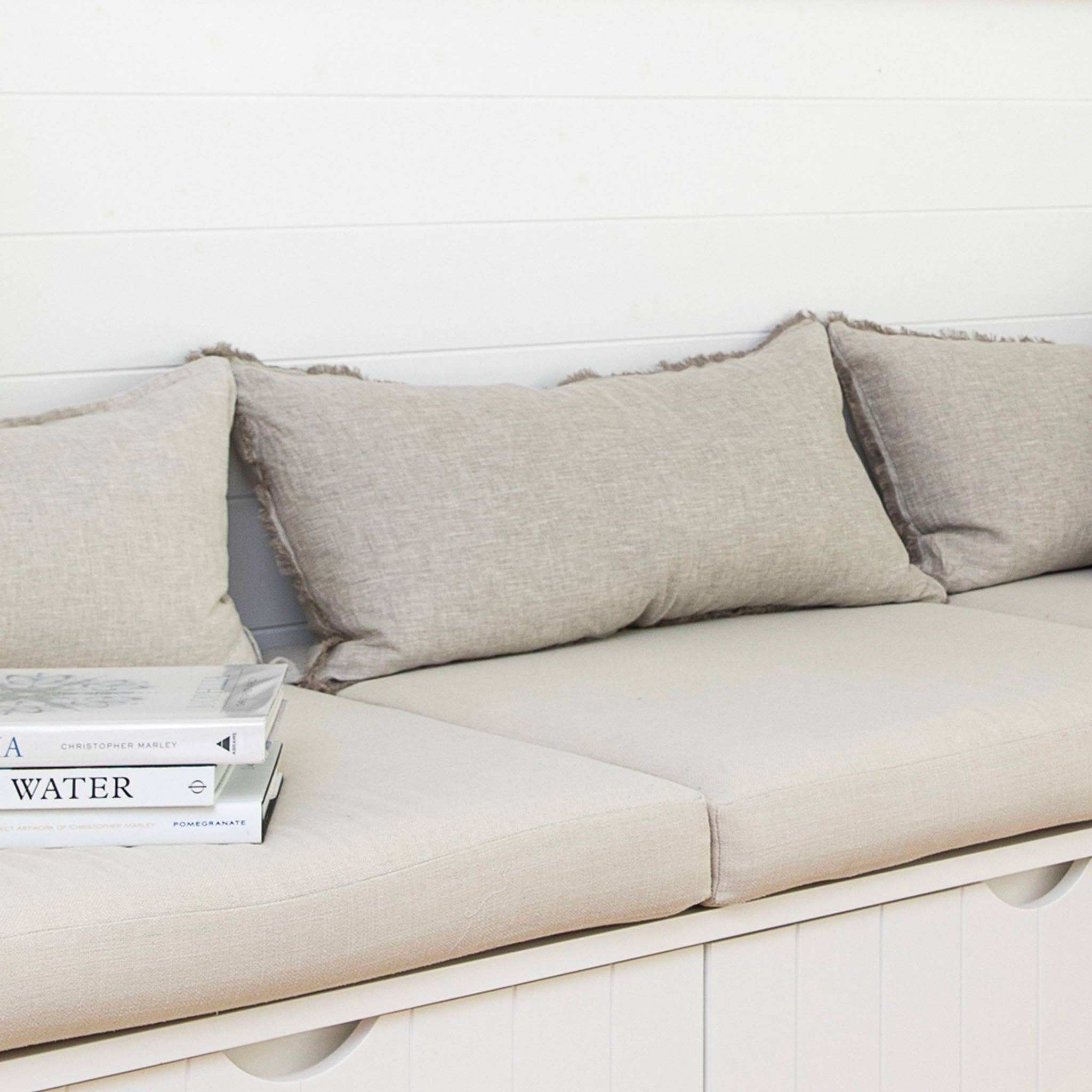 Her Shed Home Linens - Wholesale Lumbar pillow - Long Frayed Natural Linen Lumbar Cushion1