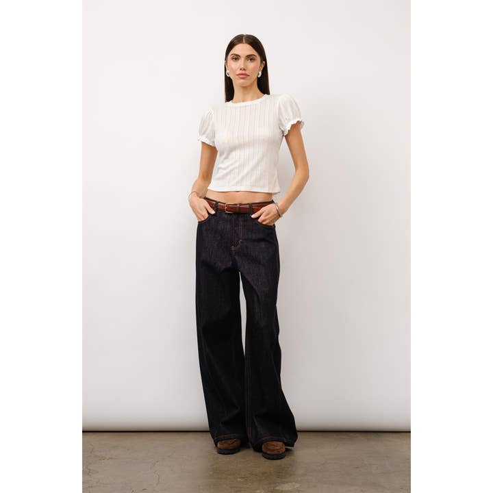 Clementine Ruffle Sleeve Pointelle Knit Baby Tee for wholesale by Loucia