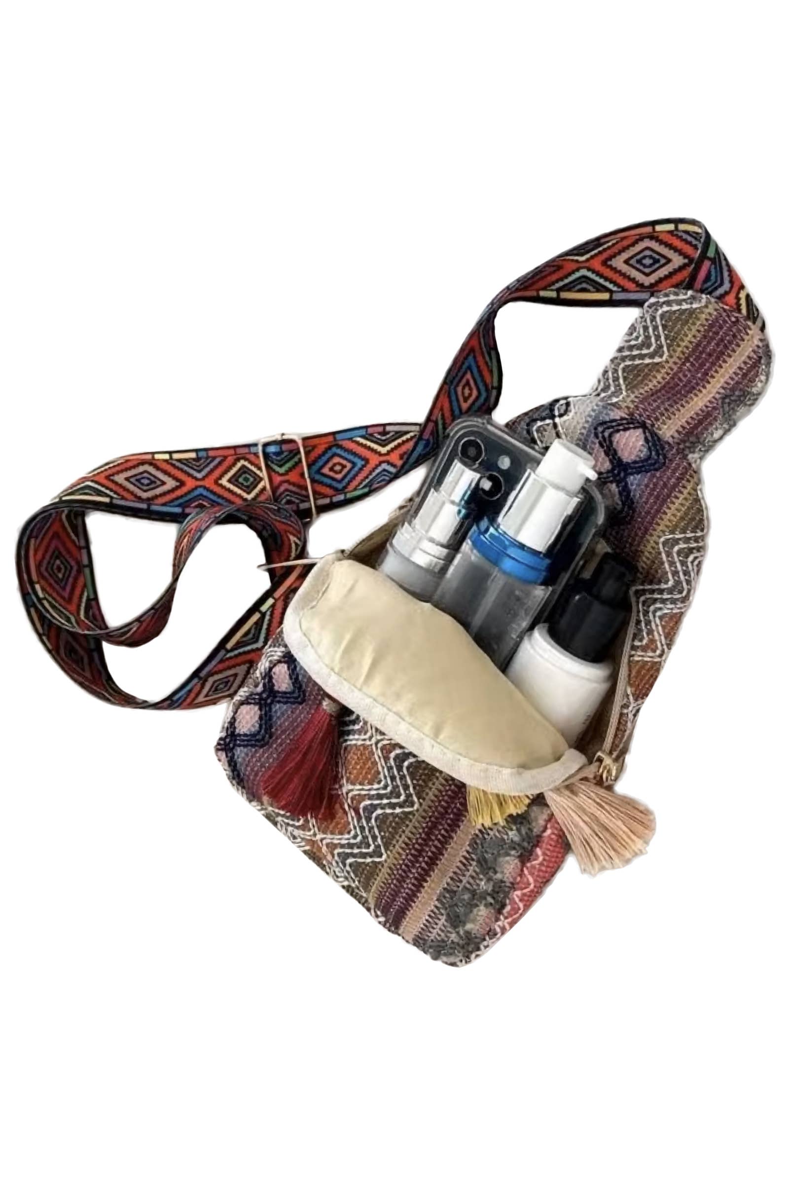 Cap Zone - Wholesale Shoulder Bag - Unisex - Boho Navajo Baja Tribal Woven Tassel Sling Bag4