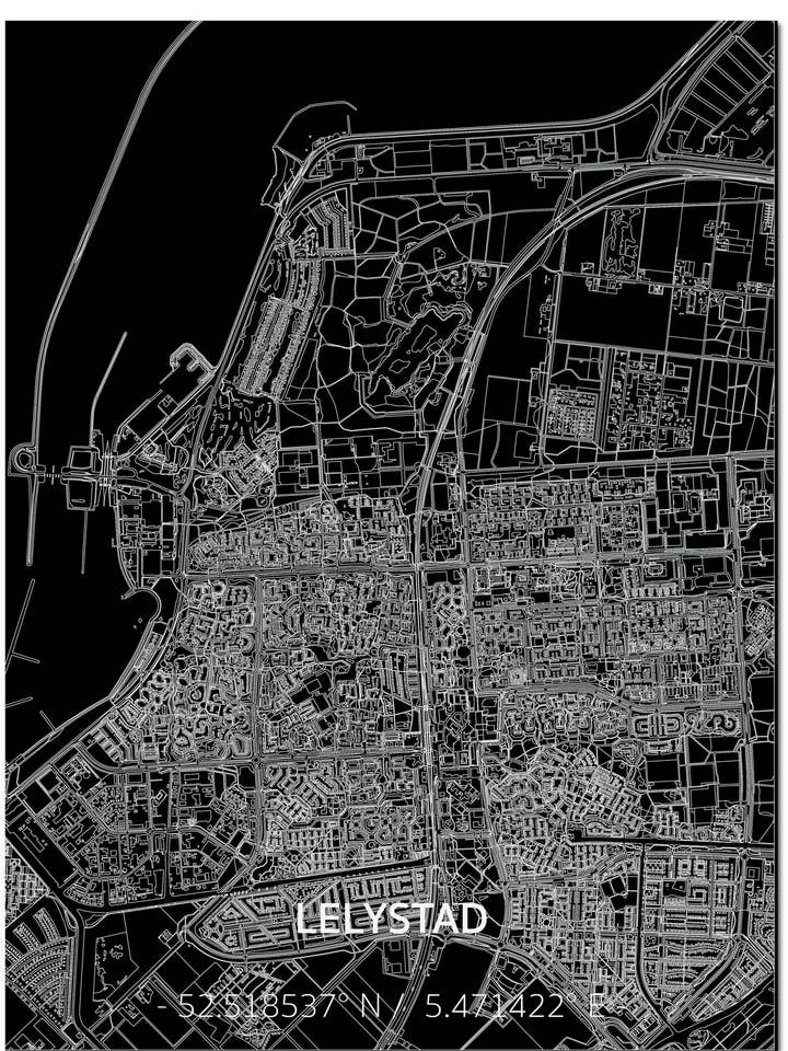 Citymap Lelystad | Aluminium wanddecoratie voor wholesale door Brandthout.
