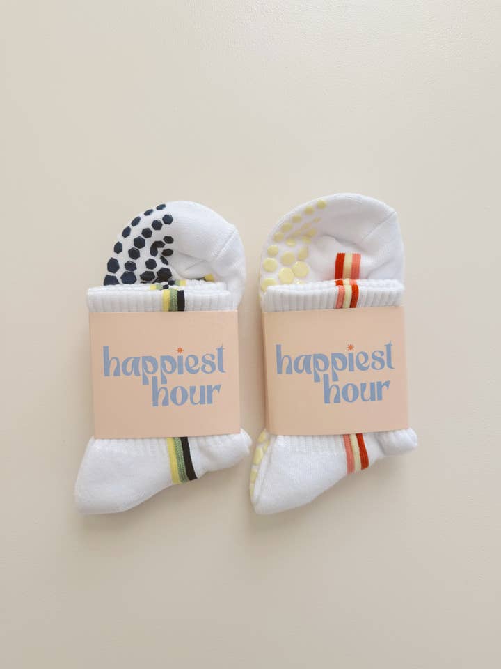 Happiest Hour - Wholesale Socks - Women's - Happy Vertical Stripe Pilates Grip Sock4