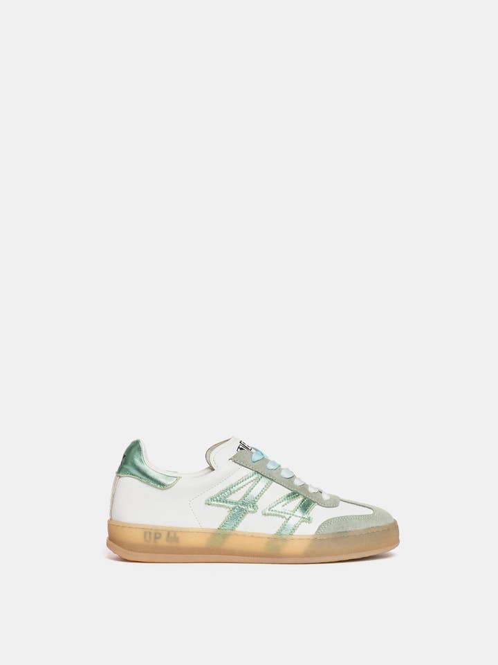 White and aqua green calfskin sneakers W16 for wholesale by METISSE