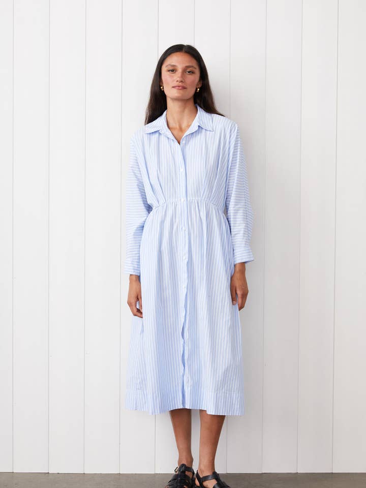 Iberus Streifen-Popeline-Hemdkleid in Klarer Himmel Streifen für den Großhandel von Stateside