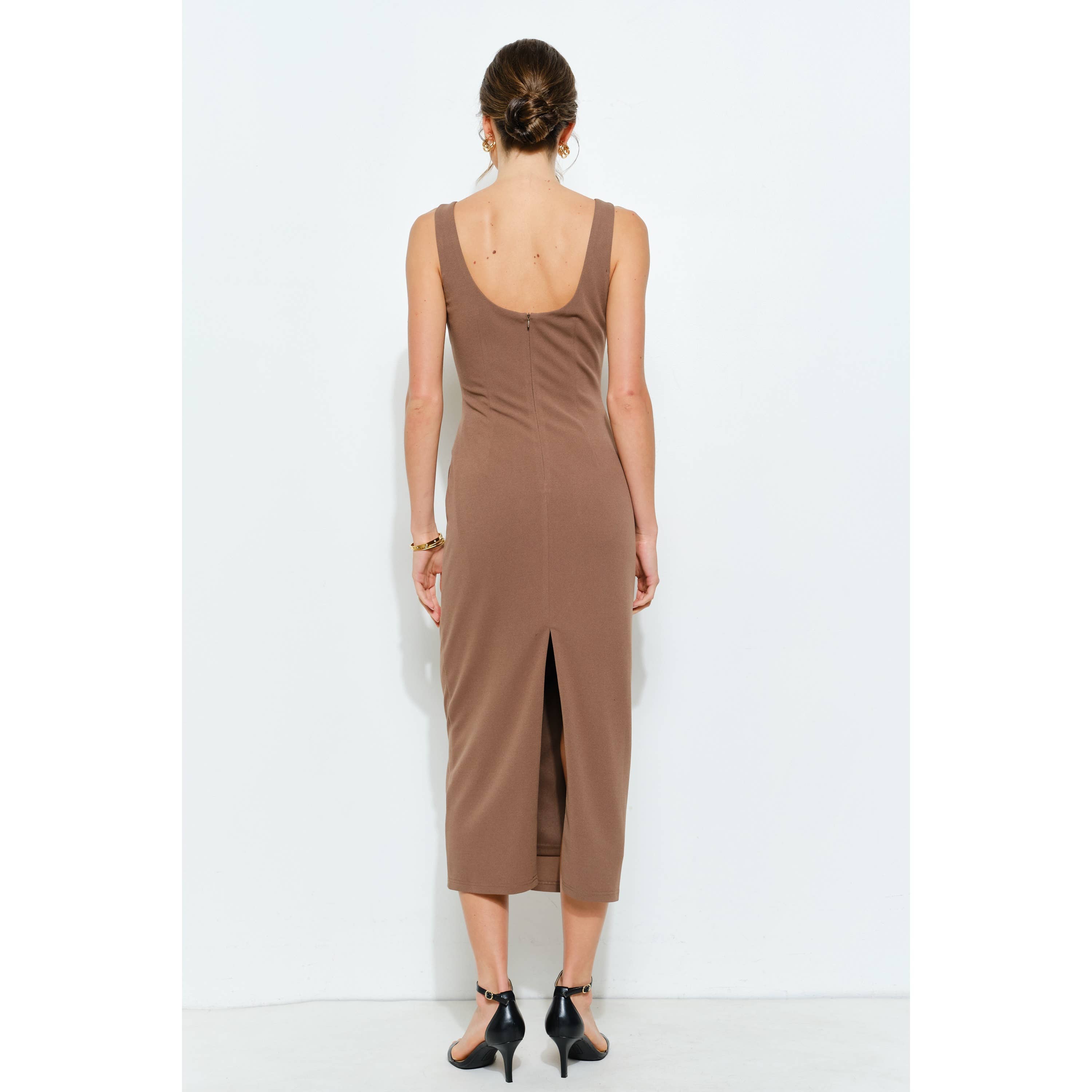 INA - Wholesale Dress - Women's - Knit Crepe Bodycon Midi with Princess Neckline15