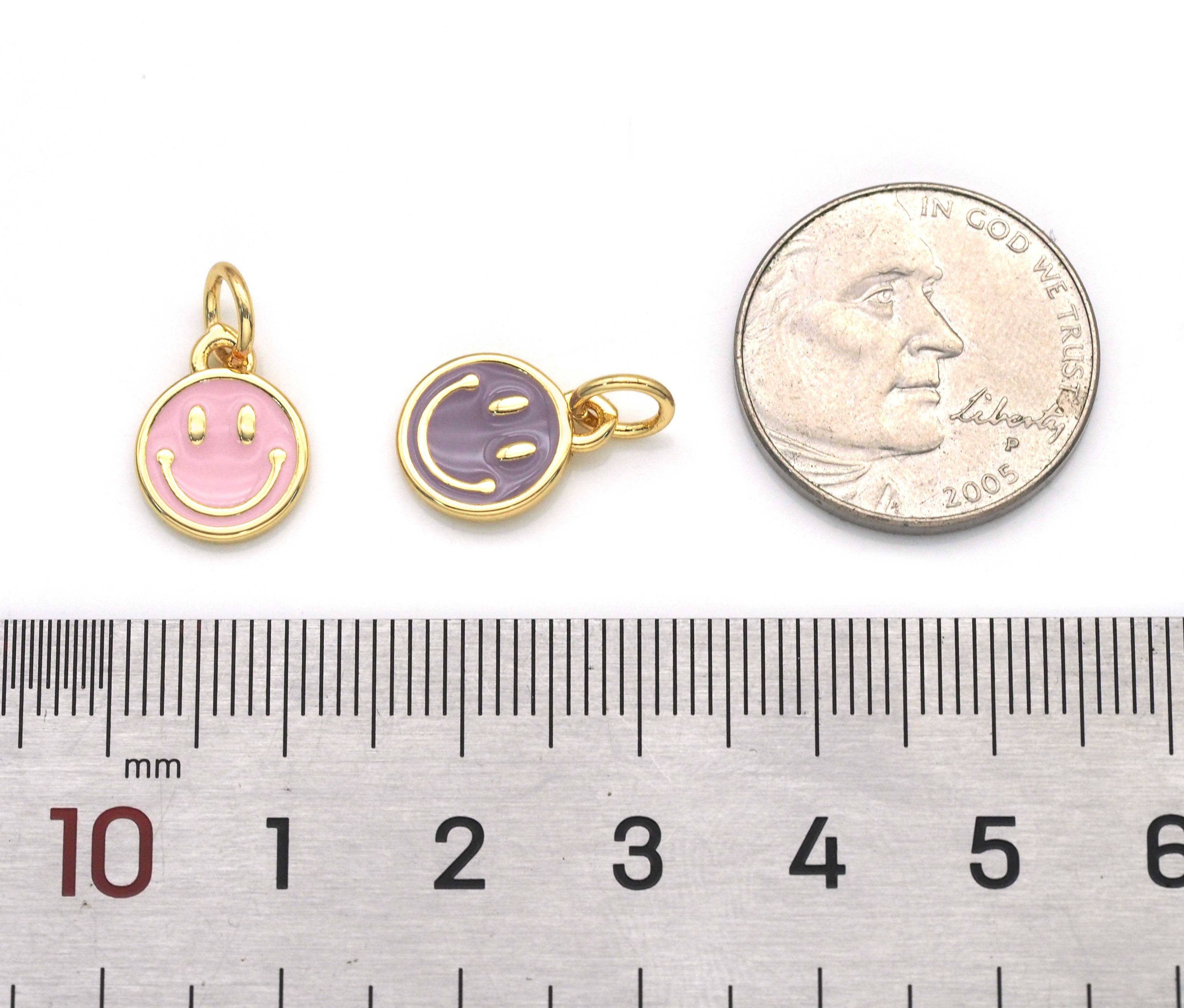 BestBeads&Beyond - Wholesale Individual Charm/Pendant - Colorful Enamel CZ Gold Cute Smile Face Charm, Sku#LX1412