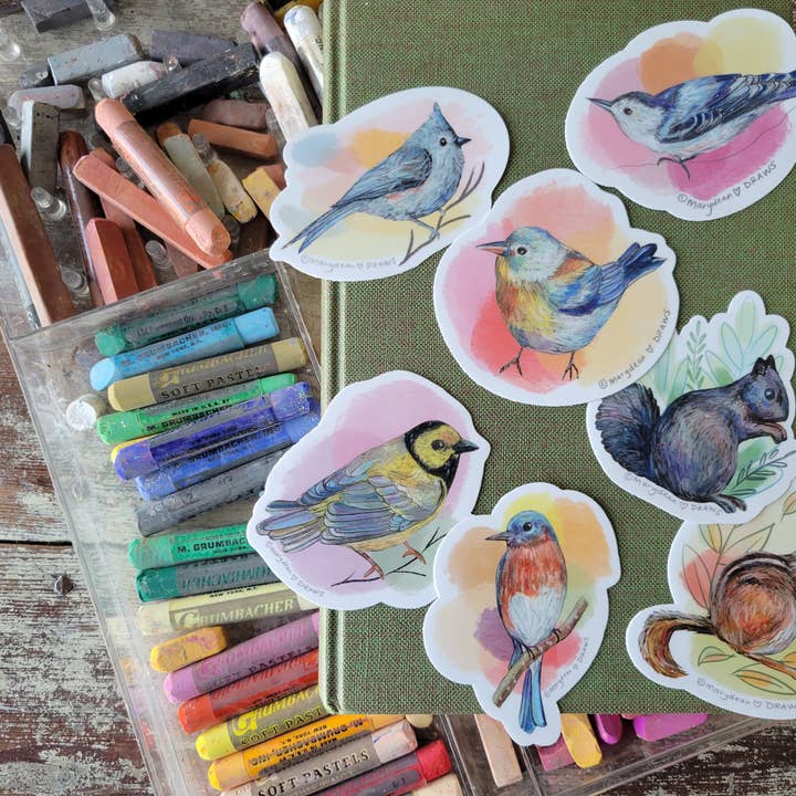 Marydean Draws - Wholesale Sticker - Mixed Media Tufted Titmouse Bird Sticker2