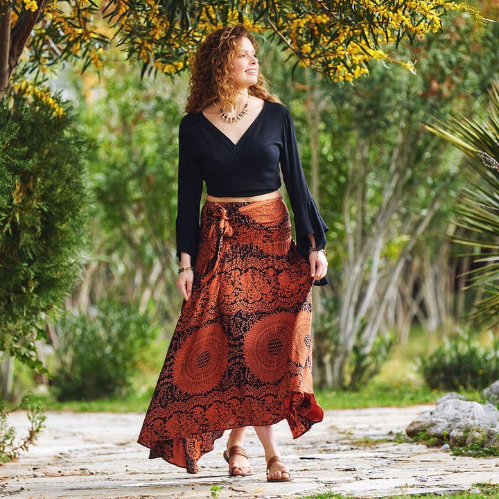 Jupe fluide orange style gitan pour la vente par Los Banditos