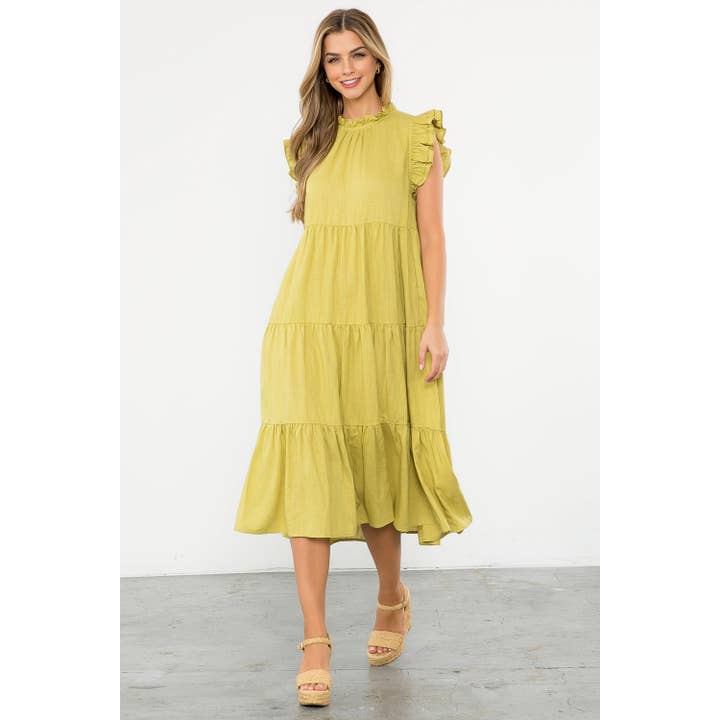 Ruffle Sleeve Tiered Midi Dress for wholesale by THML
