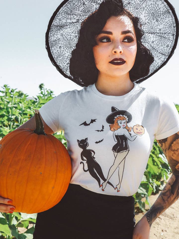 Trick or Treat Fitted Tee in Ivory for wholesale by Mischief Made