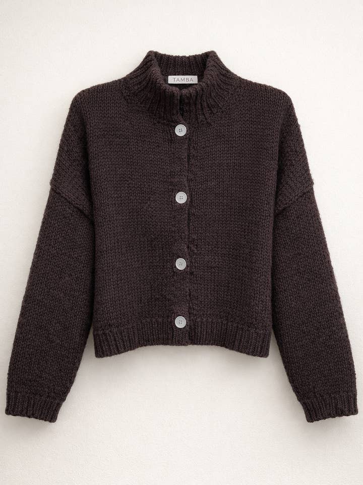 TAMBA - Wholesale Cardigan - Women's - Angora alpaca cardigan with stand-up collar and button placket2