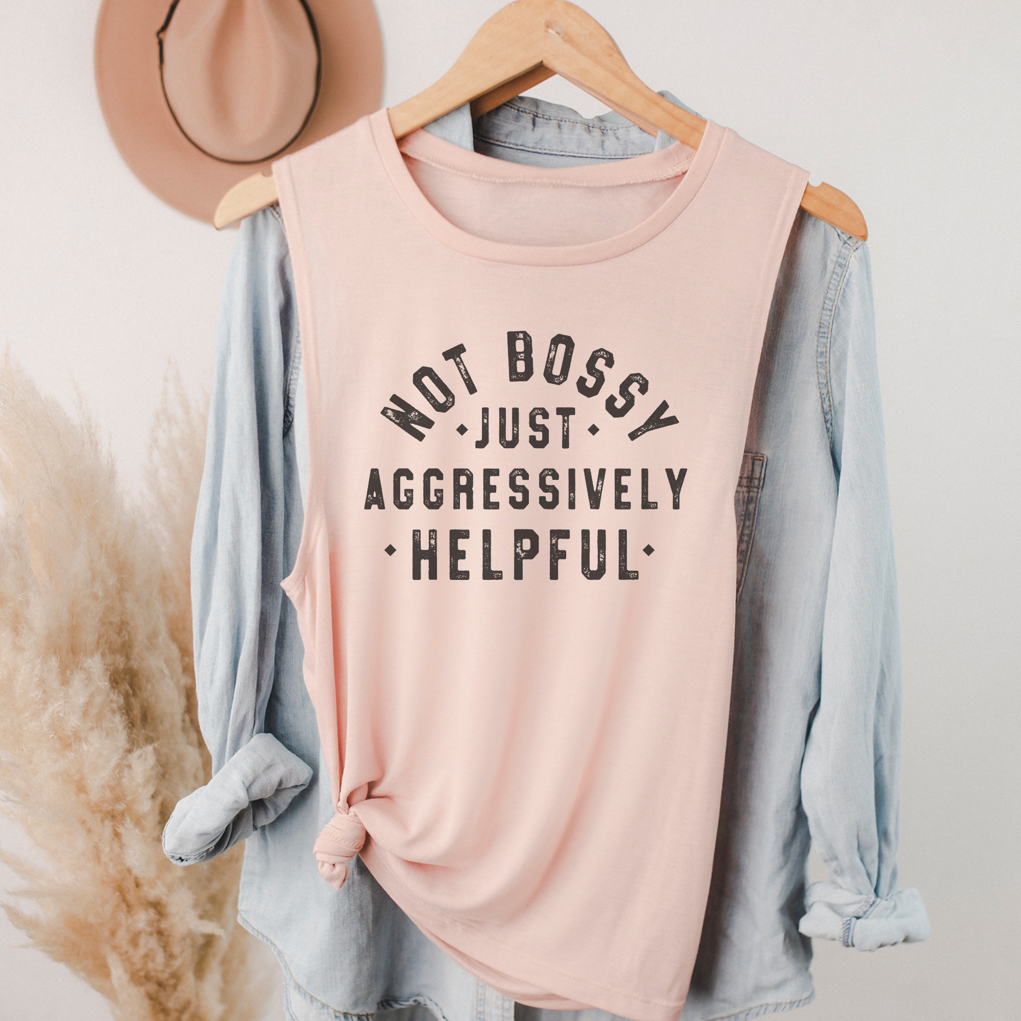 Trendznmore - Modern Graphic Apparel - Wholesale Tank Top - Women's - Not Bossy Just Aggressively Helpful BC Muscle Tank 1