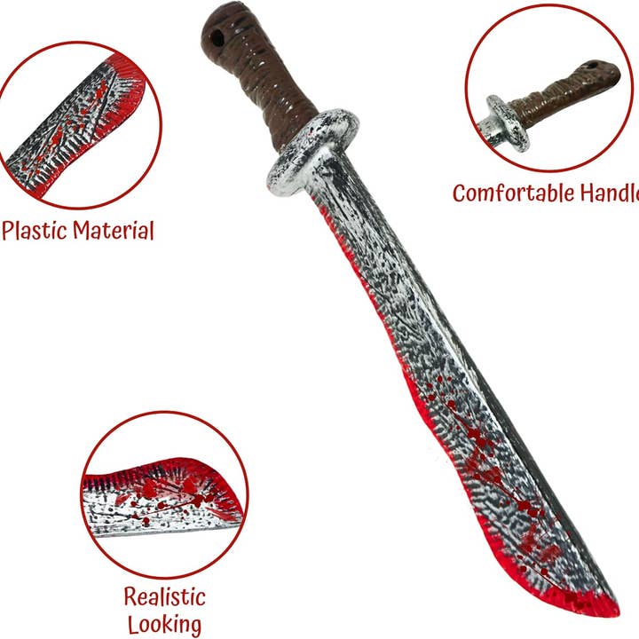 4E's Novelty - Wholesale Costume - Kids - 17’’ Fake Bloody Machete - Large Plastic Knife with Fake Blood, Halloween Costume Accessory3