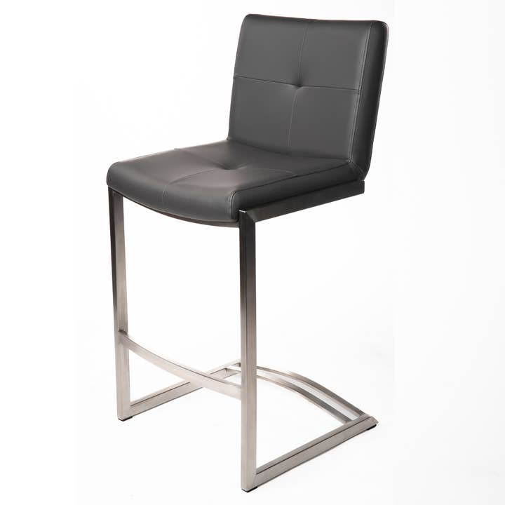 Kubic Brushed Steel Faux-Leather Barstool 26" for wholesale by MIX