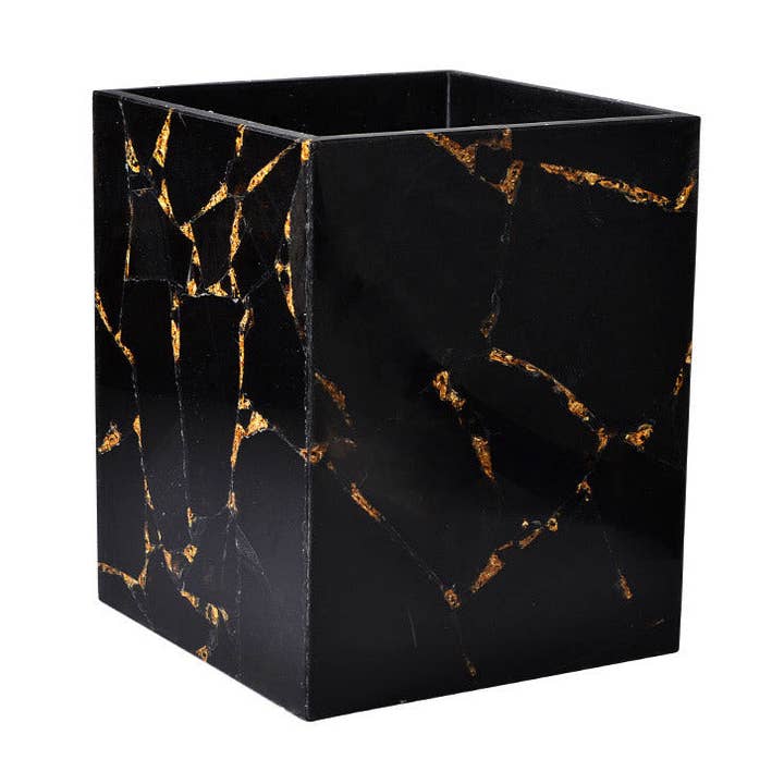 Black Obsidian with Gold Leaf Waste bin for wholesale by ETEREO New York
