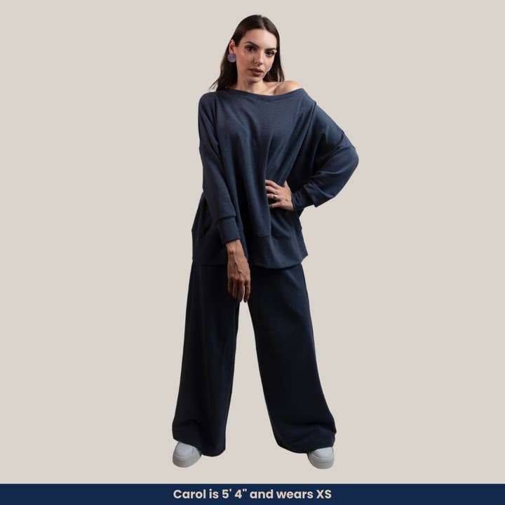 Maya - Soft Bamboo French Terry Oversized Top and Wide-Leg Pants Set (2-Piece Set) for wholesale by Dress Cozy Loungewear Corporation